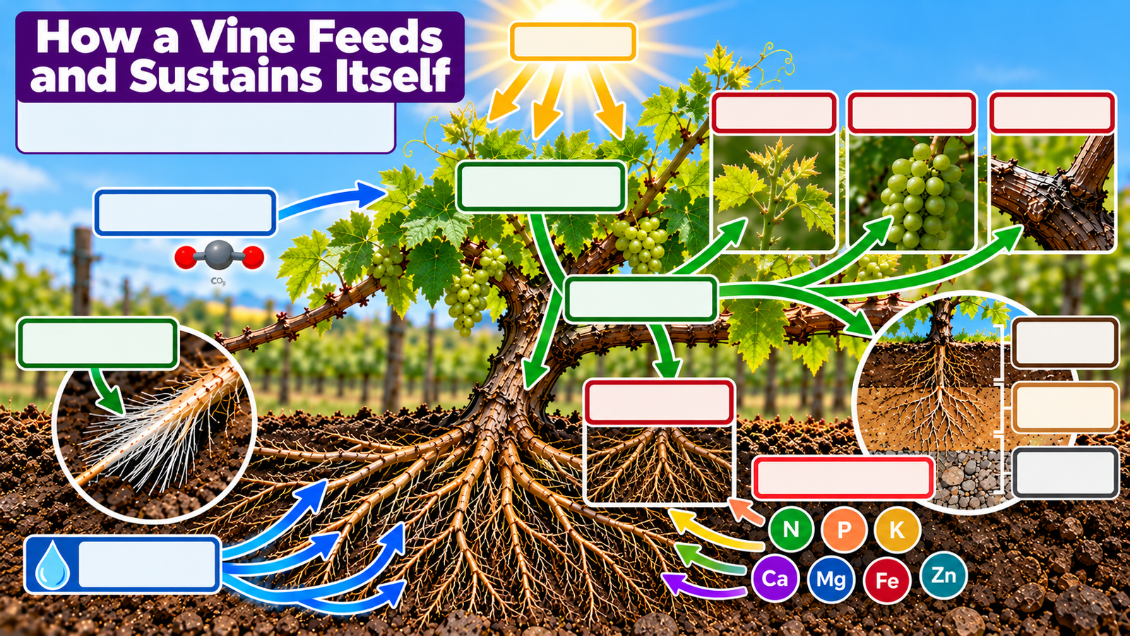 How vine feeds & sustains itself - labelled diagram