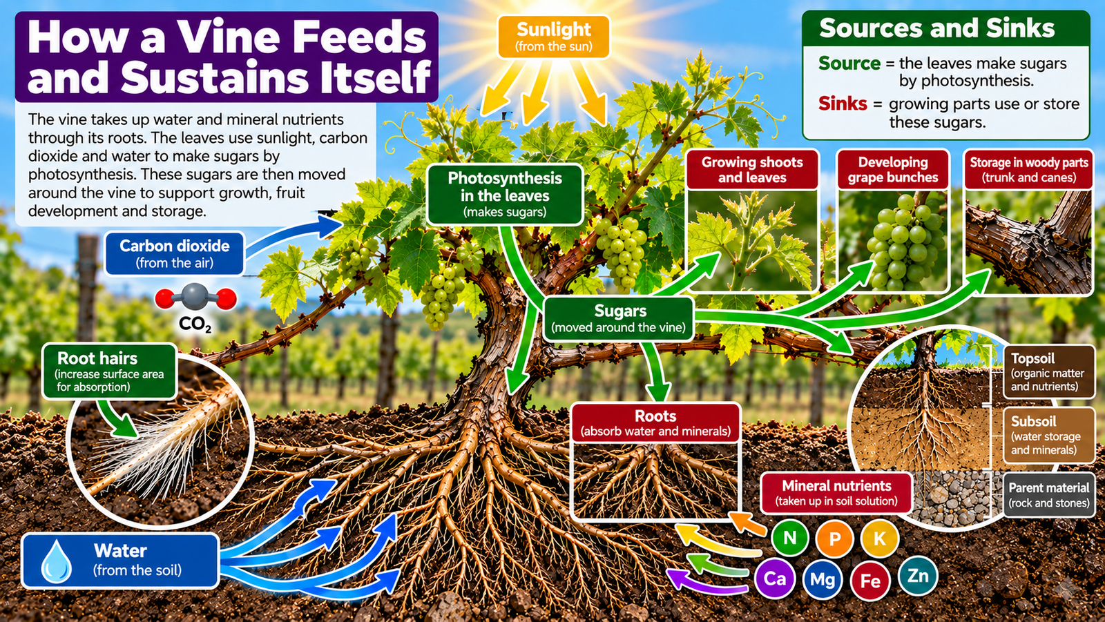 How vine feeds & sustains itself - answers